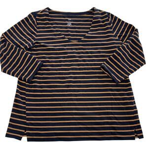 J.Jill Top Womens X Small Petite Blue‎ Orange Striped Forward Seam Tee Cotton